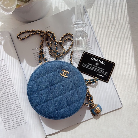 Chanel Denim Quilted Pearl Crush Round Clutch - Picture 6 of 7